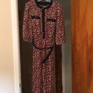 Pink floral mid length sleeve button down dress